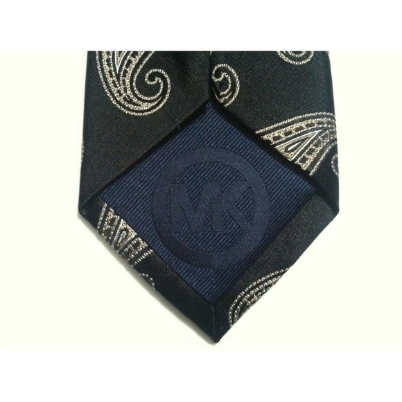 MICHAEL KORS MENS NEW BLACK 100%SILK CLASSIC PAISLEY NECKTIE WIDTH:3 1/4" - Picture 3 of 3